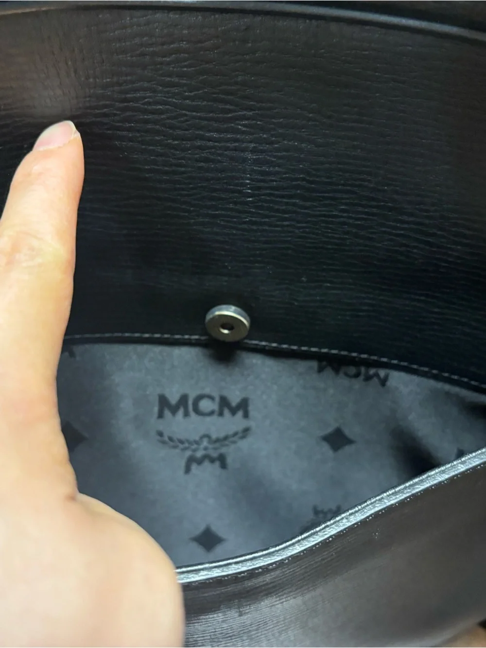 MCM Black Leather Messenger with Contrast Stitching